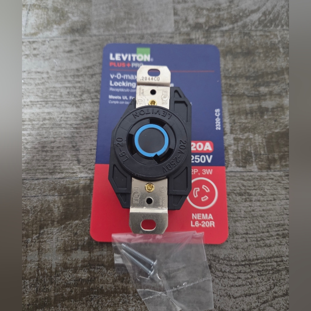 Leviton 20 Amp 3-Wire Nylon Locking Single Outlet, Black 2320-CS35(54)